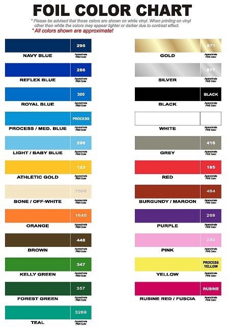 Foil Imprint Colors for Over the Top First Aid Kit