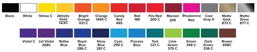 Mix-n-Match Auto Tumbler Imprint Color Chart